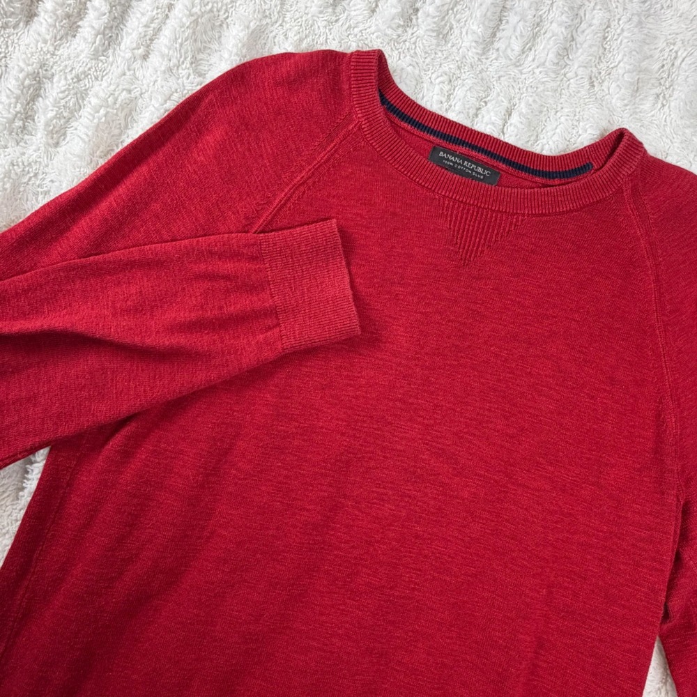 Banana Republic Mens Red 100% Cotton Slub Crewneck Raglan Sweater Size M